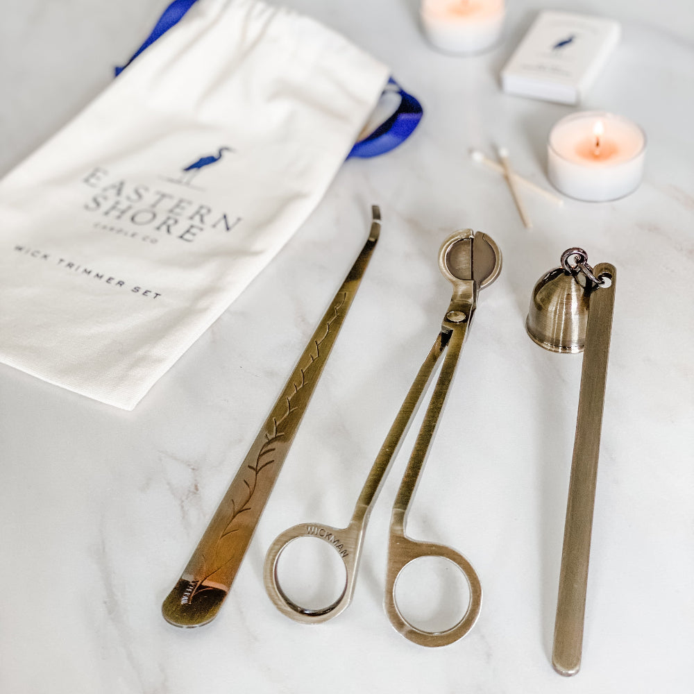 Wick Trimmer Set, Wickman, Antique brass trimmer, matte black trimmer, candle snuffer, candle dipper, candle wick trimmer, candle trimmer, candle tools, gift set, candle gift