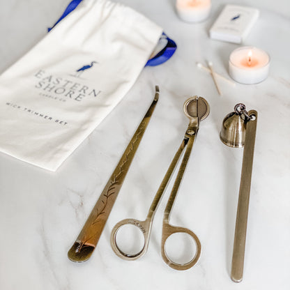 Wick Trimmer Set, Wickman, Antique brass trimmer, matte black trimmer, candle snuffer, candle dipper, candle wick trimmer, candle trimmer, candle tools, gift set, candle gift